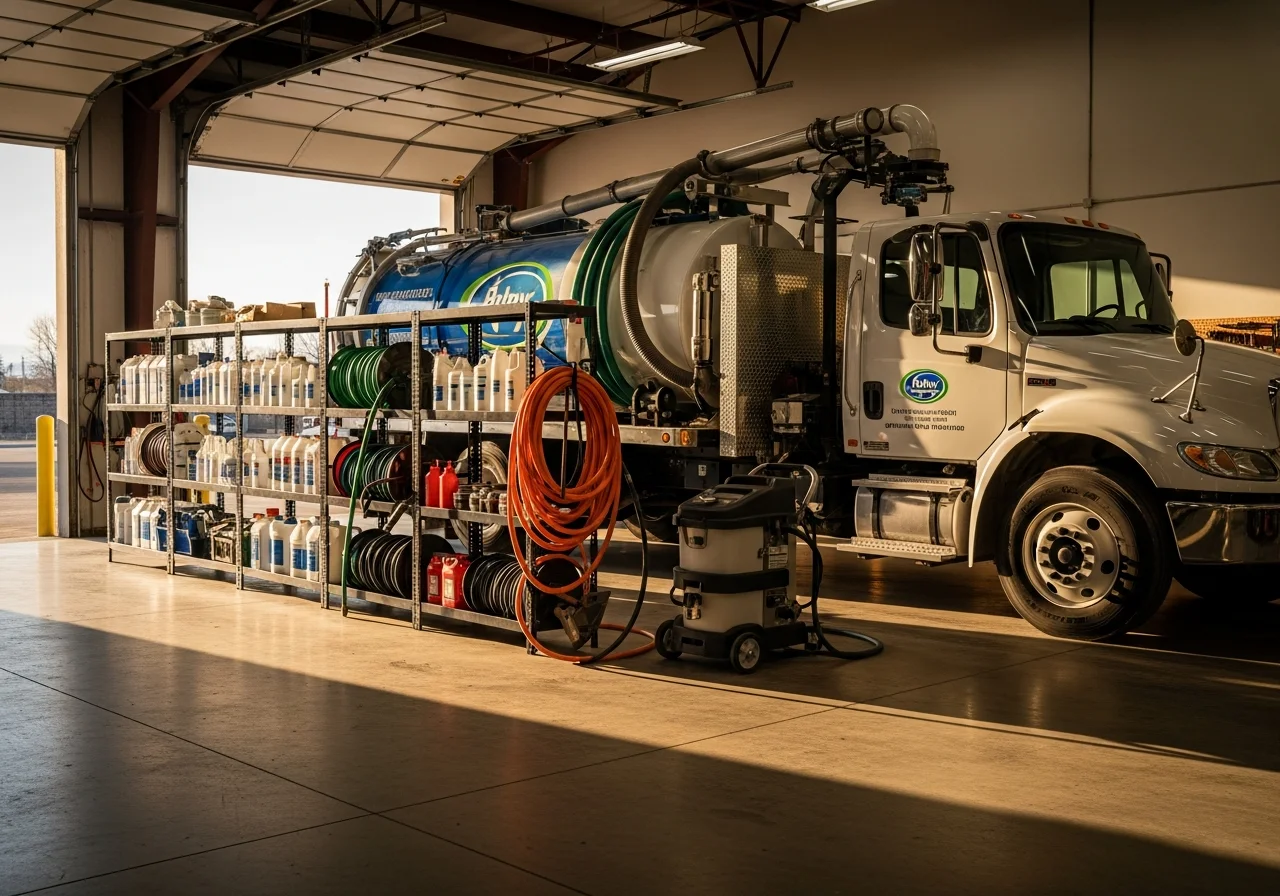 Professional carpet cleaning truck and equipment ready for service.